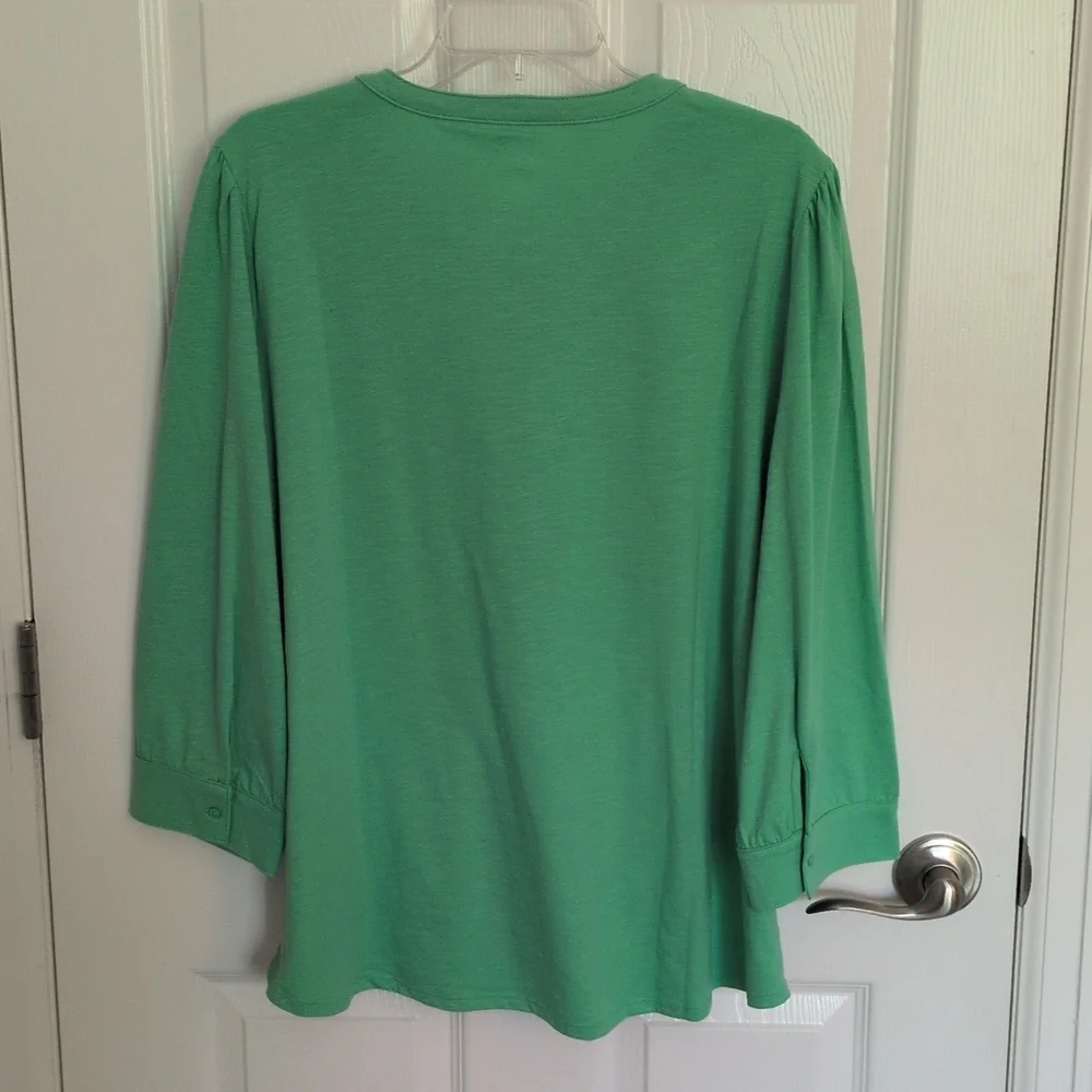 Croft & Barrow Green 3/4 Sleeve Ruffle Top - XXL